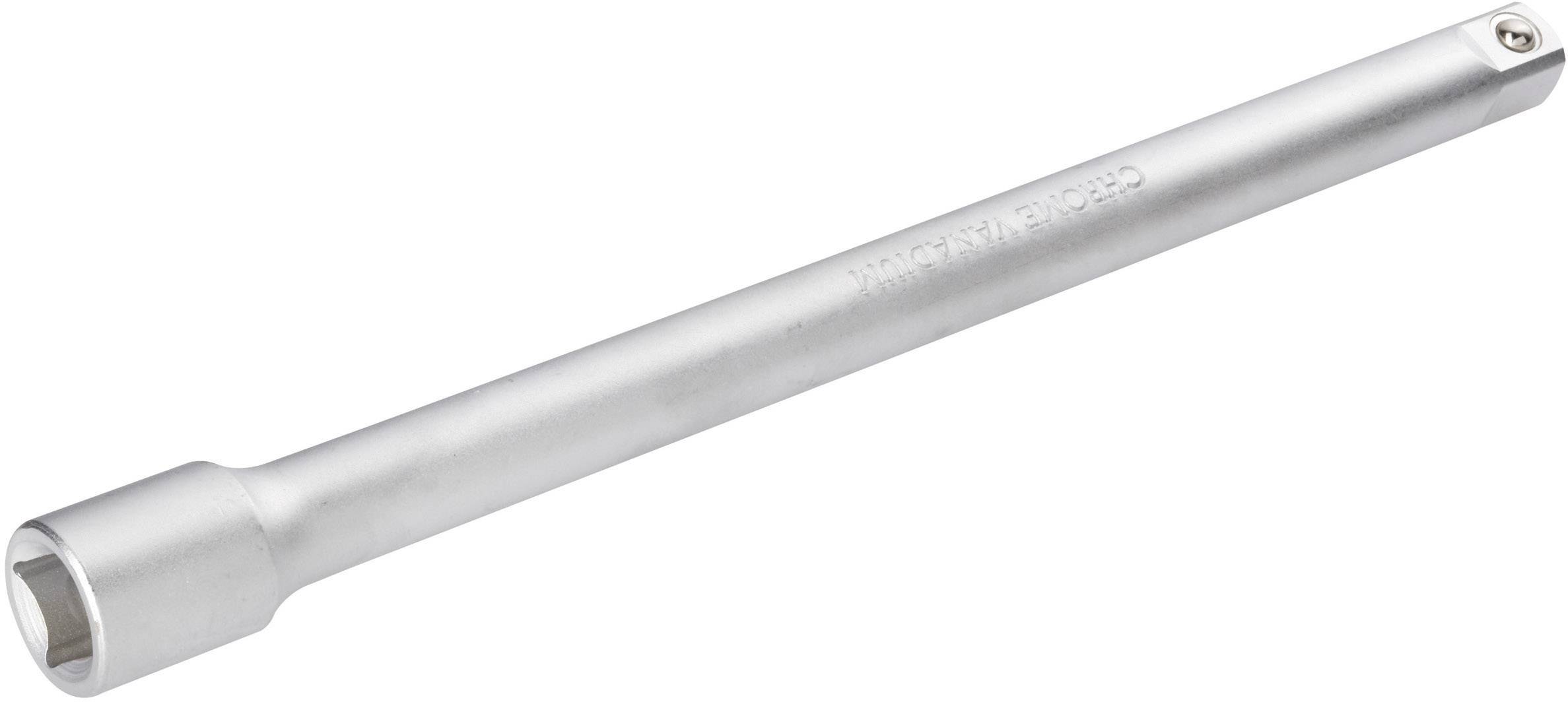 Ein silberner Verlängerungsstift mit quadratischem Ende, verwendet für Steckschlüssel, auf weißem Hintergrund.