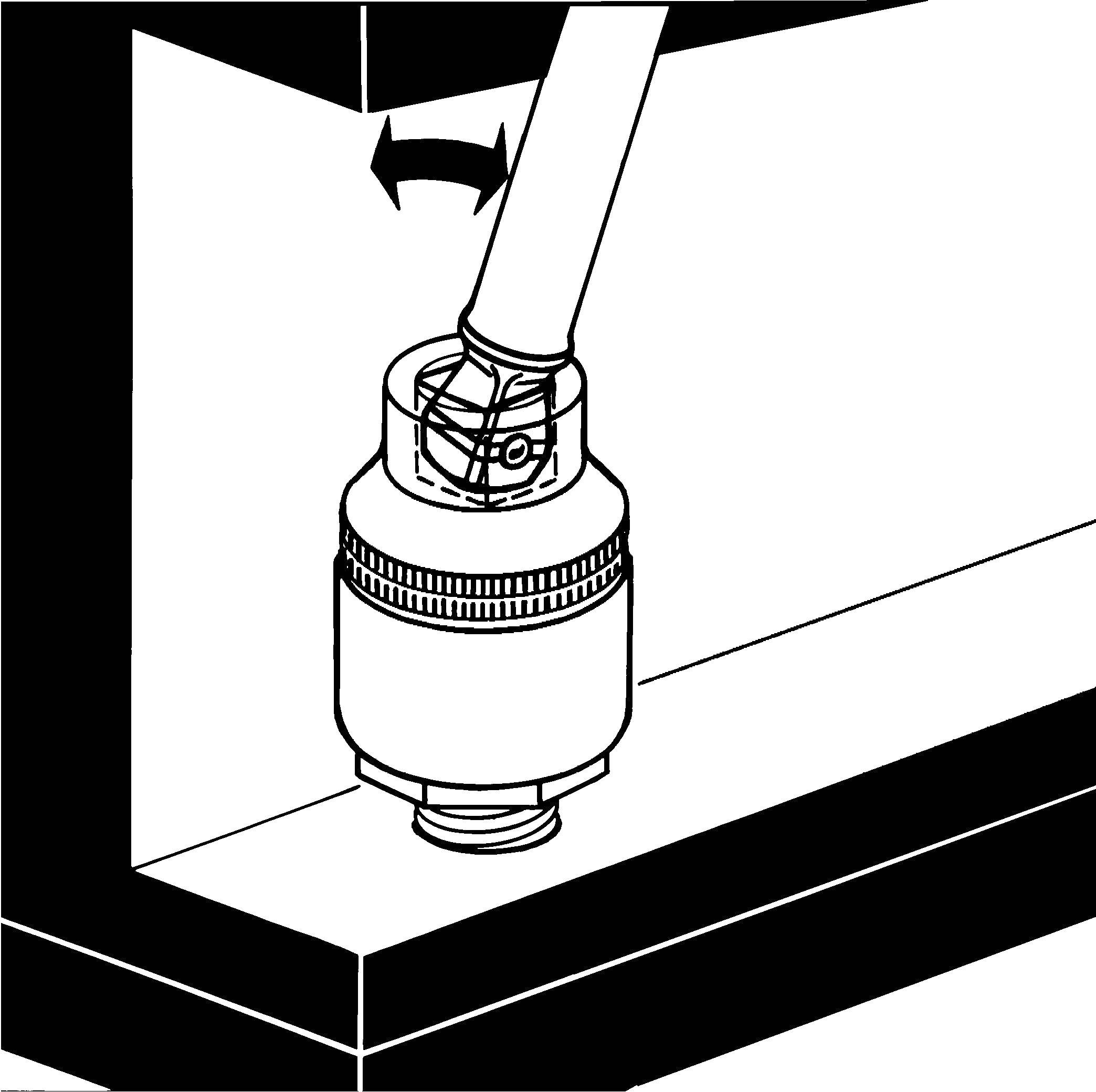 Zeichnung eines Ventils mit einem Pfeil, der die mögliche Drehbewegung anzeigt, um den Wasserfluss zu kontrollieren.