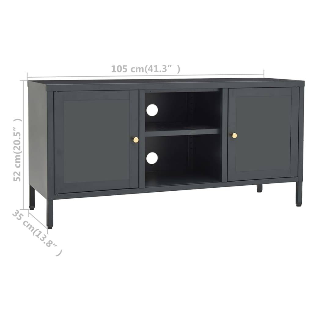 vidaXL TV-Schrank Anthrazit 105x35x52 cm Stahl und Glas