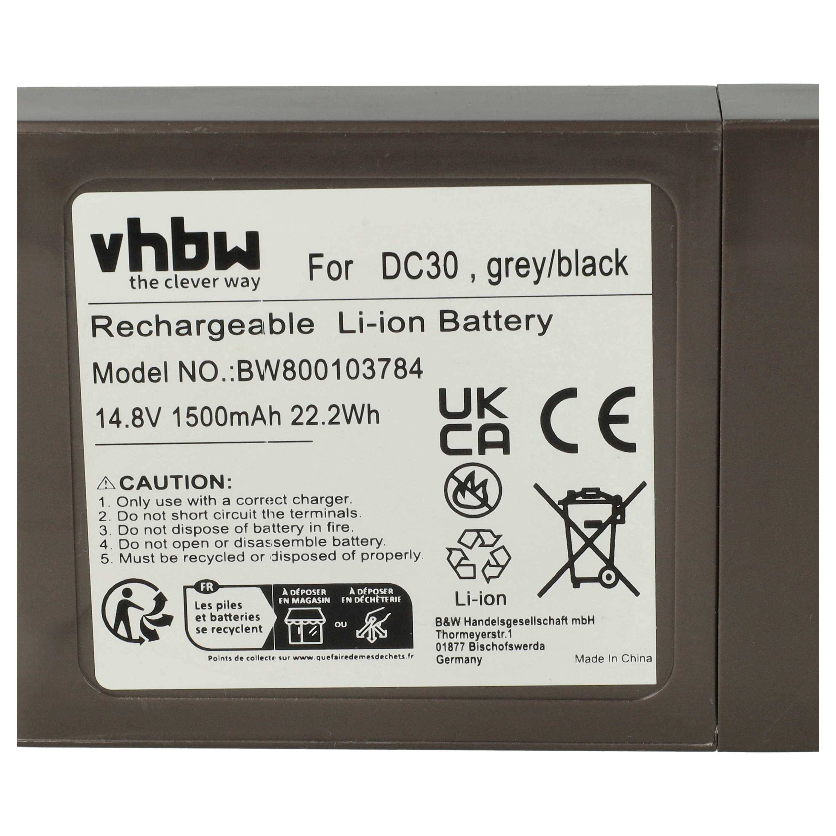 vhbw Akku kompatibel mit Dyson DC30 White, DC35 Staubsauger (1500 mAh, 14,4 V, Li-Ion)