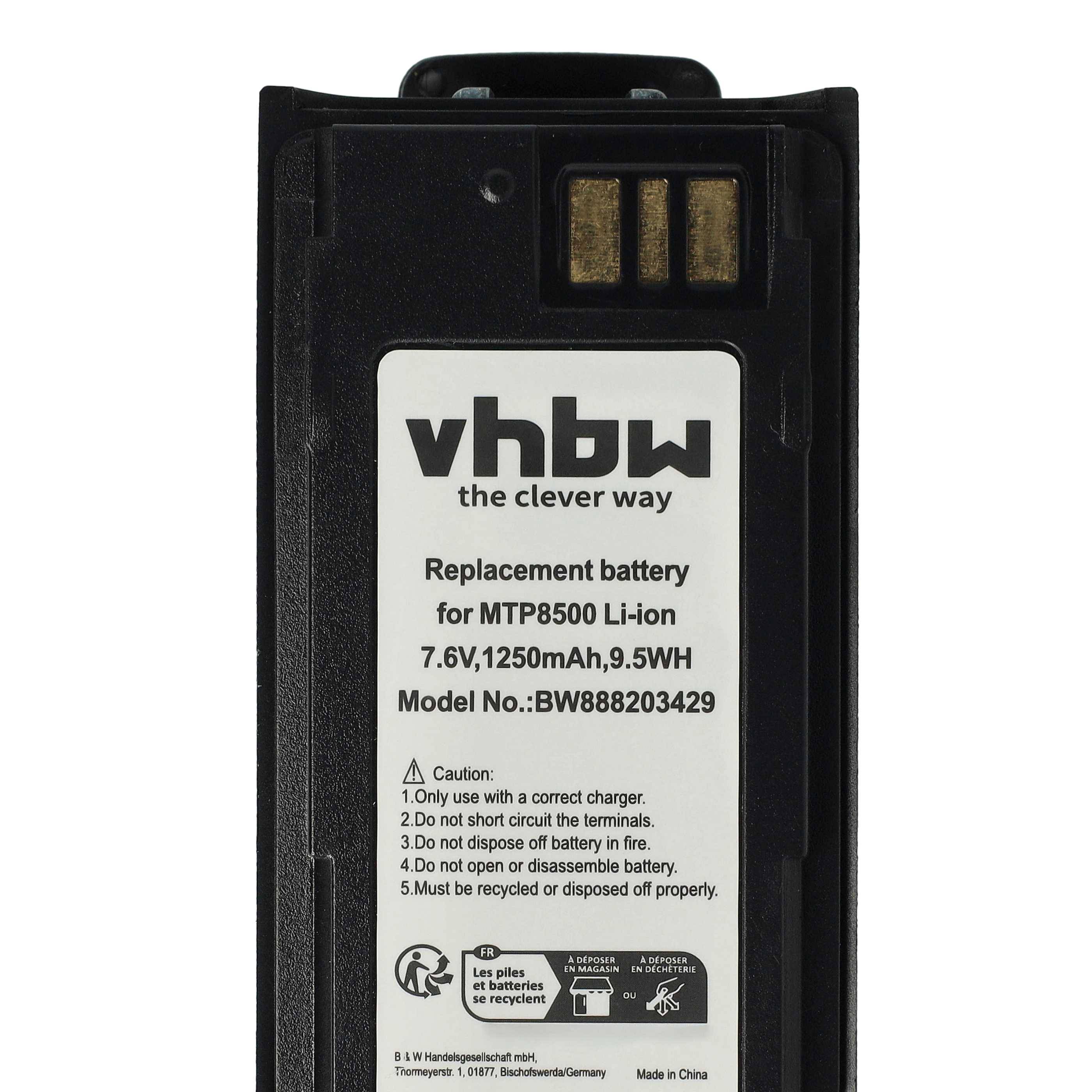 vhbw Akku Ersatz für Motorola NNTN8570B, NNTN8570A, NNTN8570 für Funkgerät, Walkie Talkie (1250 mAh, 7,6 V, Li-Ion) +