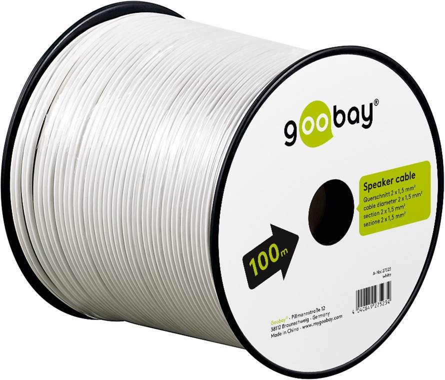 goobay Lautsprecherkabel CCa2 x 1,5 mm weiß 100 m Spule