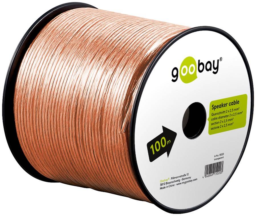 Goobay 15133 Lautsprecherkabel 2x 2,5mm² Kupferlitze / Audiokabel Boxenkabel Kupferkabel Meterware / Transparent / 100m