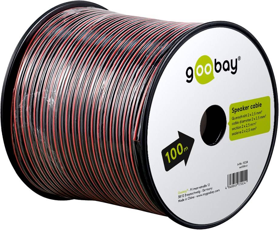 Goobay 15024 Lautsprecherkabel 2x 2,5mm² CCA Litze / Audiokabel Boxenkabel / Subwoofer Kabel / Rot Schwarz / 100m
