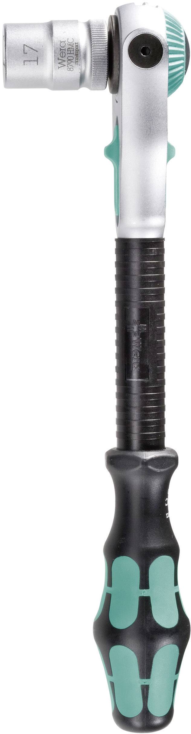Ratsche mit ergonomischem Griff und silbernem Kopf, geeignet für Arbeiten mit Schrauben in engen Räumen.