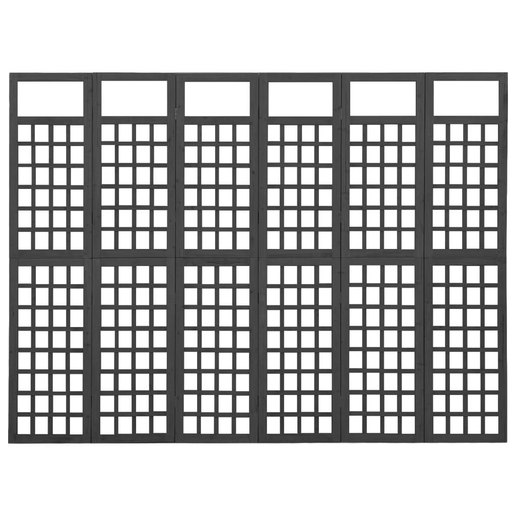 vidaXL Spalier/Paravent 6-teilig Massivholz Tanne Schwarz 242,5x180 cm