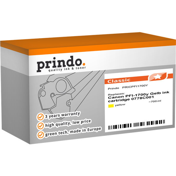 Prindo CLASSIC: DIE Alternative, Top Qualität, volle Funktionsfähigkeit - kompatibel mit Canon PFI-1700y (0778C001) Prindo PFI-1700 Gelb Tintenpatro