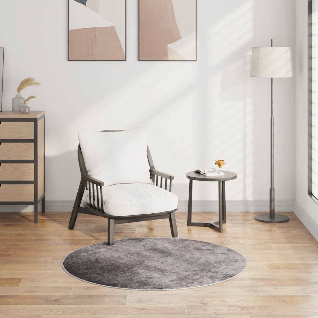 vidaXL Teppich Waschbar Grau φ120 cm Rutschfest