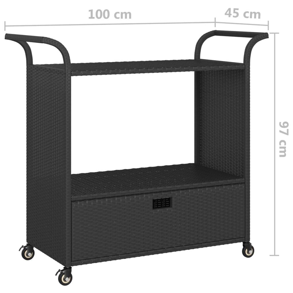 vidaXL Barwagen mit Schublade Schwarz 100x45x97 cm Poly Rattan