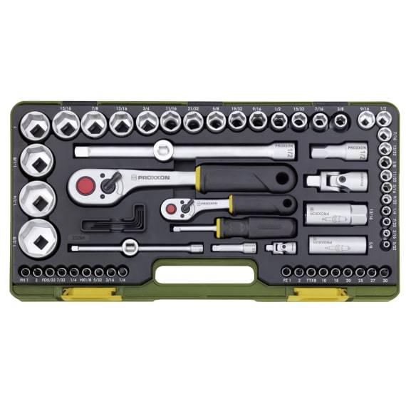 Proxxon Steckschlüsselsatz für zöllige Schraubengrößen 65-tlg.