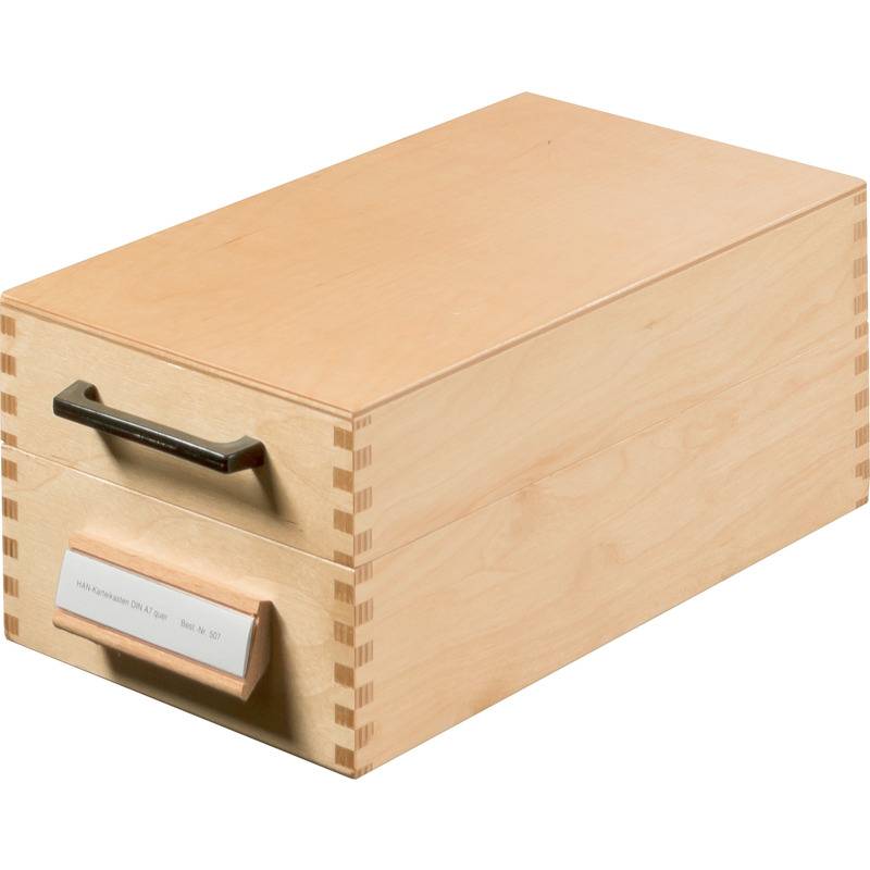 HAN 507 507 Karteikasten Naturholz max. Anzahl der Karten: 900 Karten DIN A7 quer mit Metallstütze, wegklappbarer Deckel mit Griff
