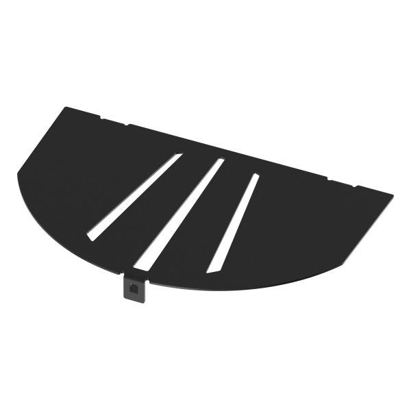 Schwarzes Kunststoffteil mit gebogenen Kanten und drei länglichen Schlitzen in der Mitte. Dient wahrscheinlich als Abdeckung oder Designkomponente.