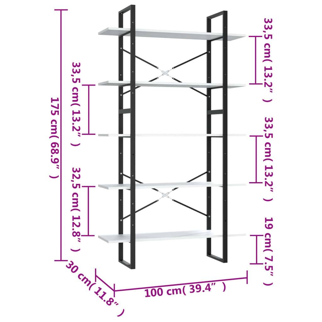 vidaXL Bücherregal 5 Fächer Weiß 100x30x175 cm Holzwerkstoff