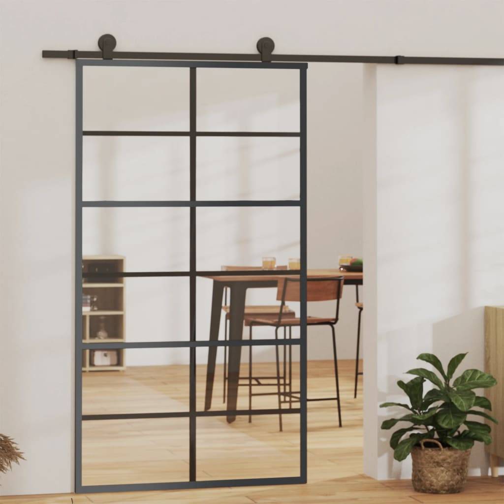 vidaXL Schiebetür mit Beschlag ESG-Glas & Aluminium 102x205 cm