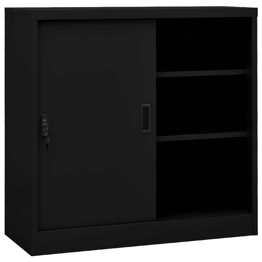 vidaXL Büroschrank mit Schiebetür Schwarz 90x40x90 cm Stahl