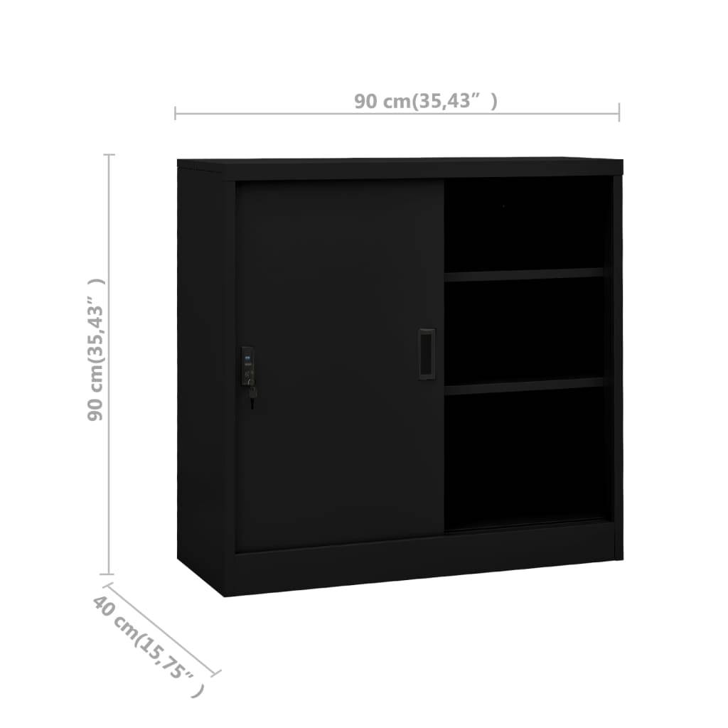 vidaXL Büroschrank mit Schiebetür Schwarz 90x40x90 cm Stahl