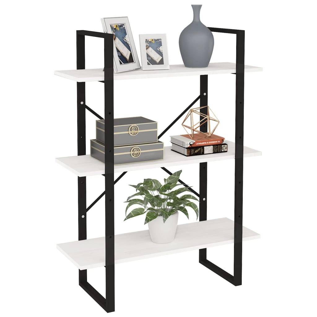 vidaXL Bücherregal 3 Böden Weiß 80x30x105 cm Massivholz Kiefer