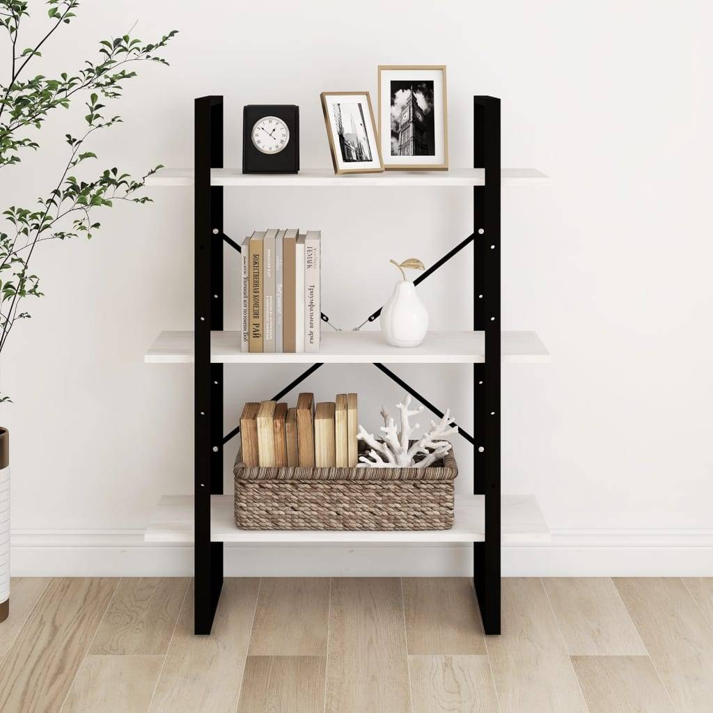 vidaXL Bücherregal 3 Böden Weiß 80x30x105 cm Massivholz Kiefer