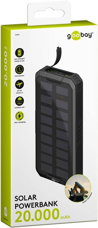 Goobay Solar Powerbank 20000 mAh LiPo Schwarz Statusanzeige, Outdoor