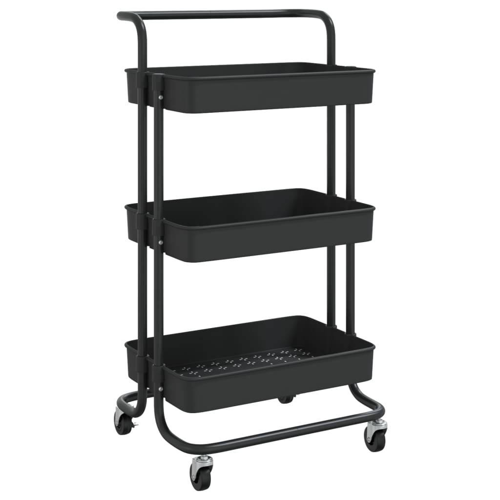 vidaXL Küchenwagen 3 Etagen Schwarz 42x35x85 cm Eisen und ABS
