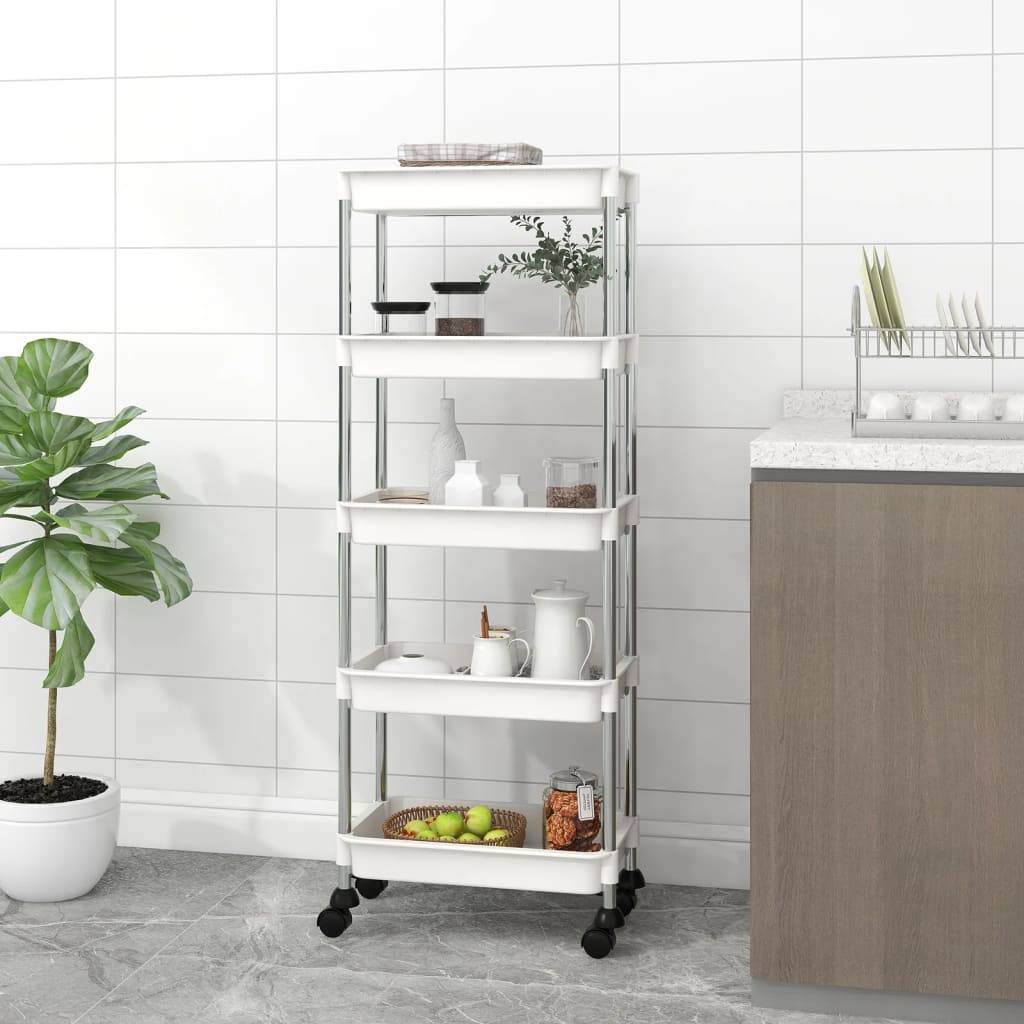 vidaXL Küchenwagen 5 Etagen Weiß 42x29x128 cm Eisen und ABS