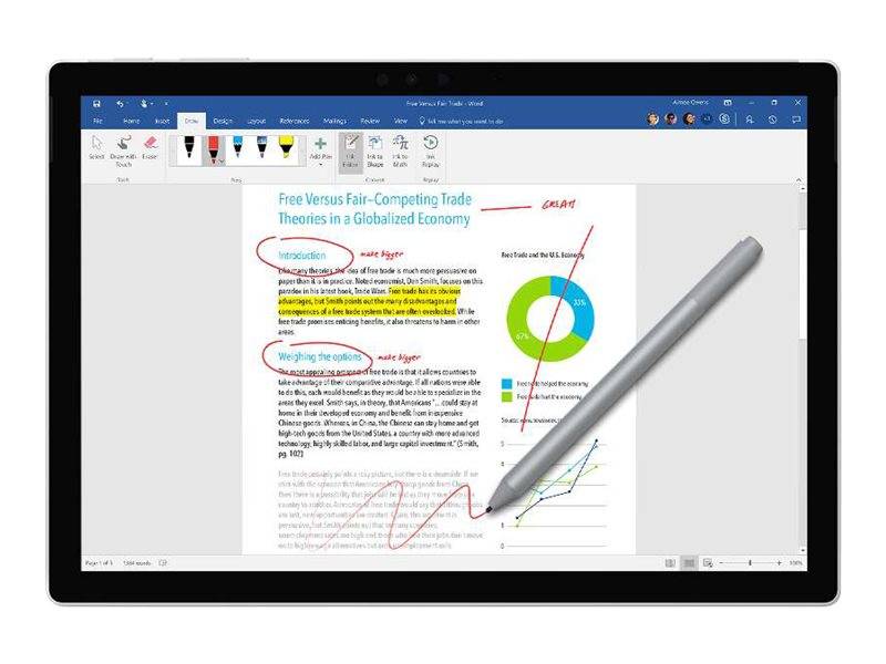 Microsoft Surface Pro Stift Touchpen Bluetooth, mit druckempfindlicher Schreibspitze, mit präziser Schreibspitze, Radiergummi-Taste Silber