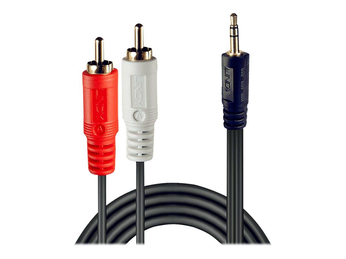 LINDY 35683 Cinch / Klinke Audio Anschlusskabel [2x Cinch-Stecker - 1x Klinkenstecker 3.5 mm] 5.00 m Schwarz