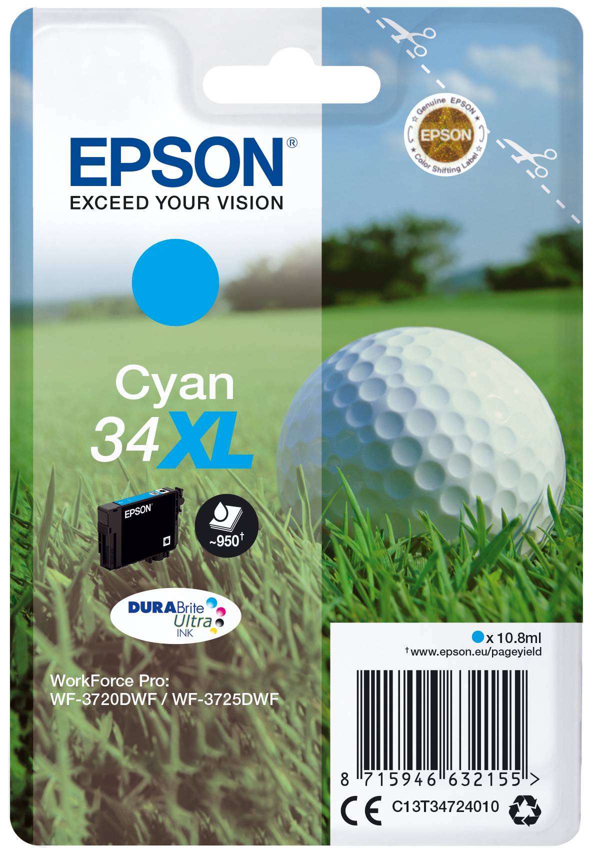 Epson Druckerpatrone T3472, 34XL Original Cyan C13T34724010