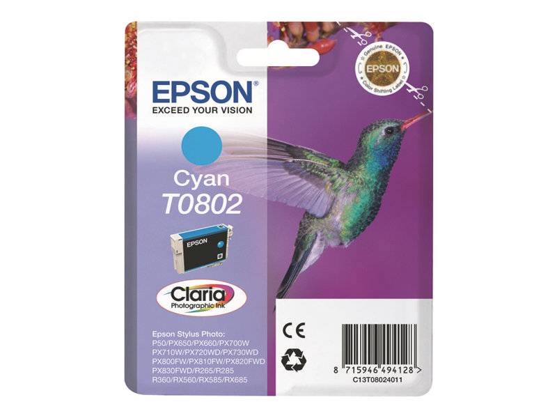 Epson T0802 - 7.4 ml - Cyan - Original - Blisterverpackung - Tintenpatrone - für