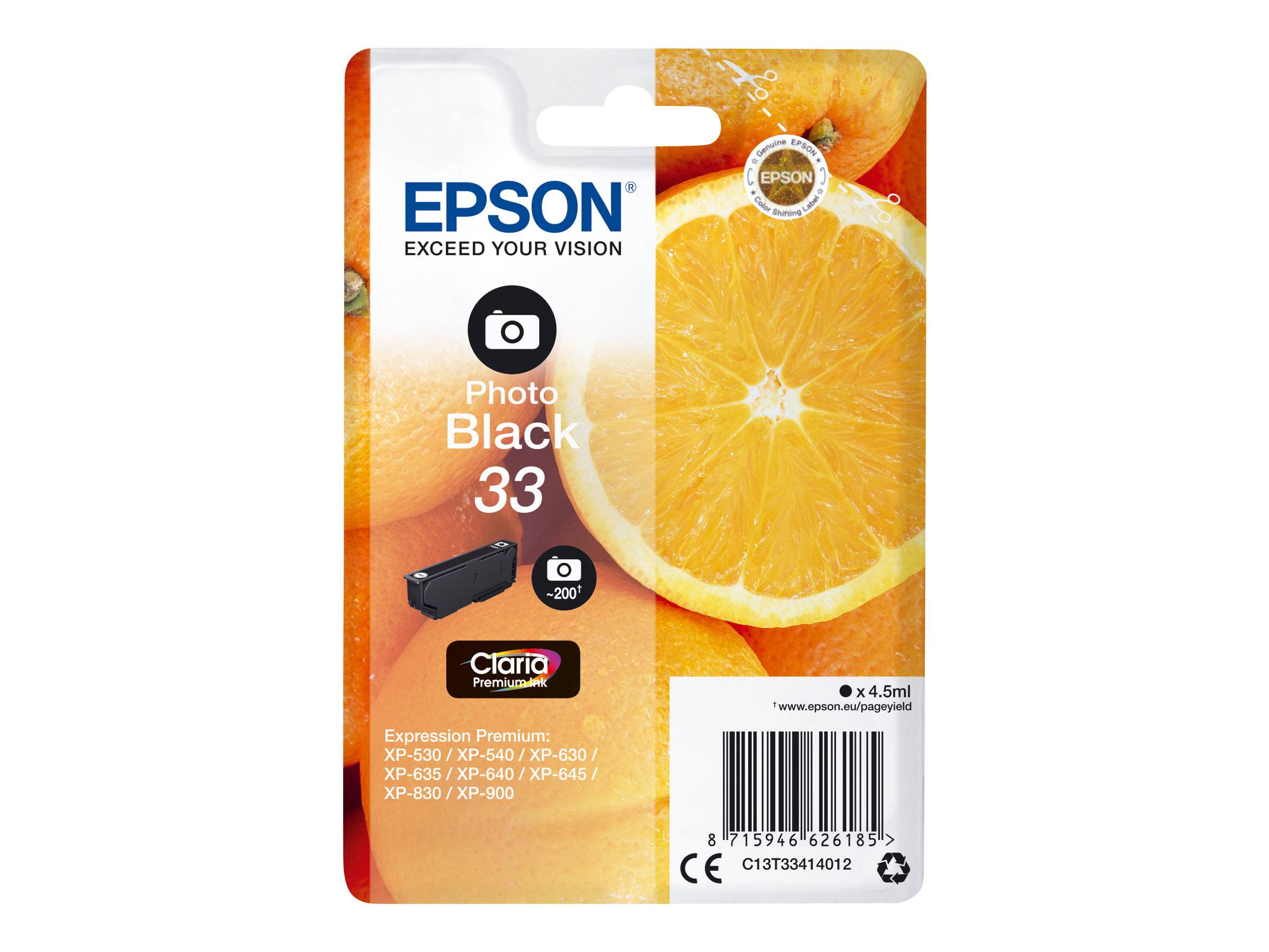 Epson Druckerpatrone T3341, 33 Original Foto Schwarz C13T33414012