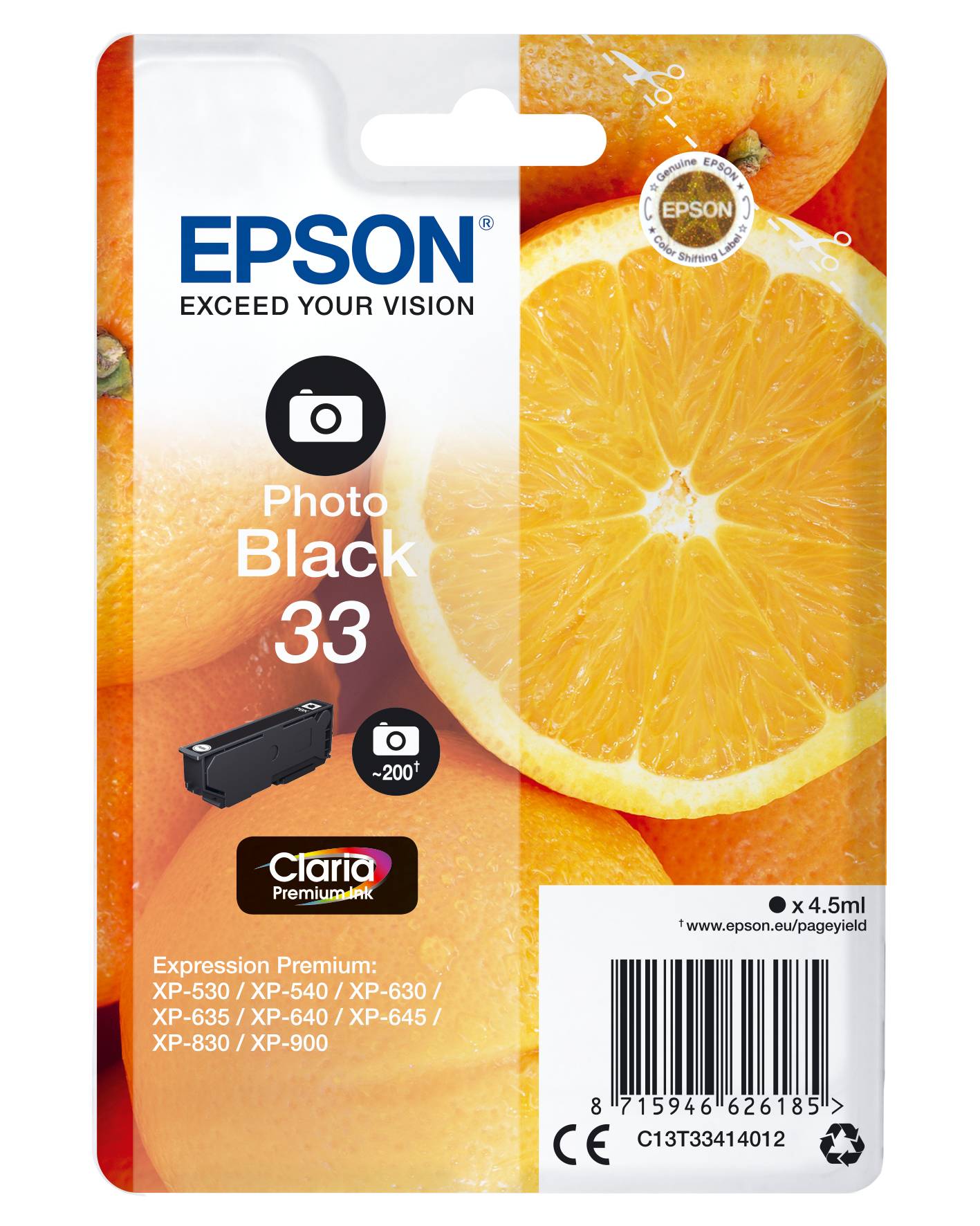 Epson Druckerpatrone T3341, 33 Original Foto Schwarz C13T33414012