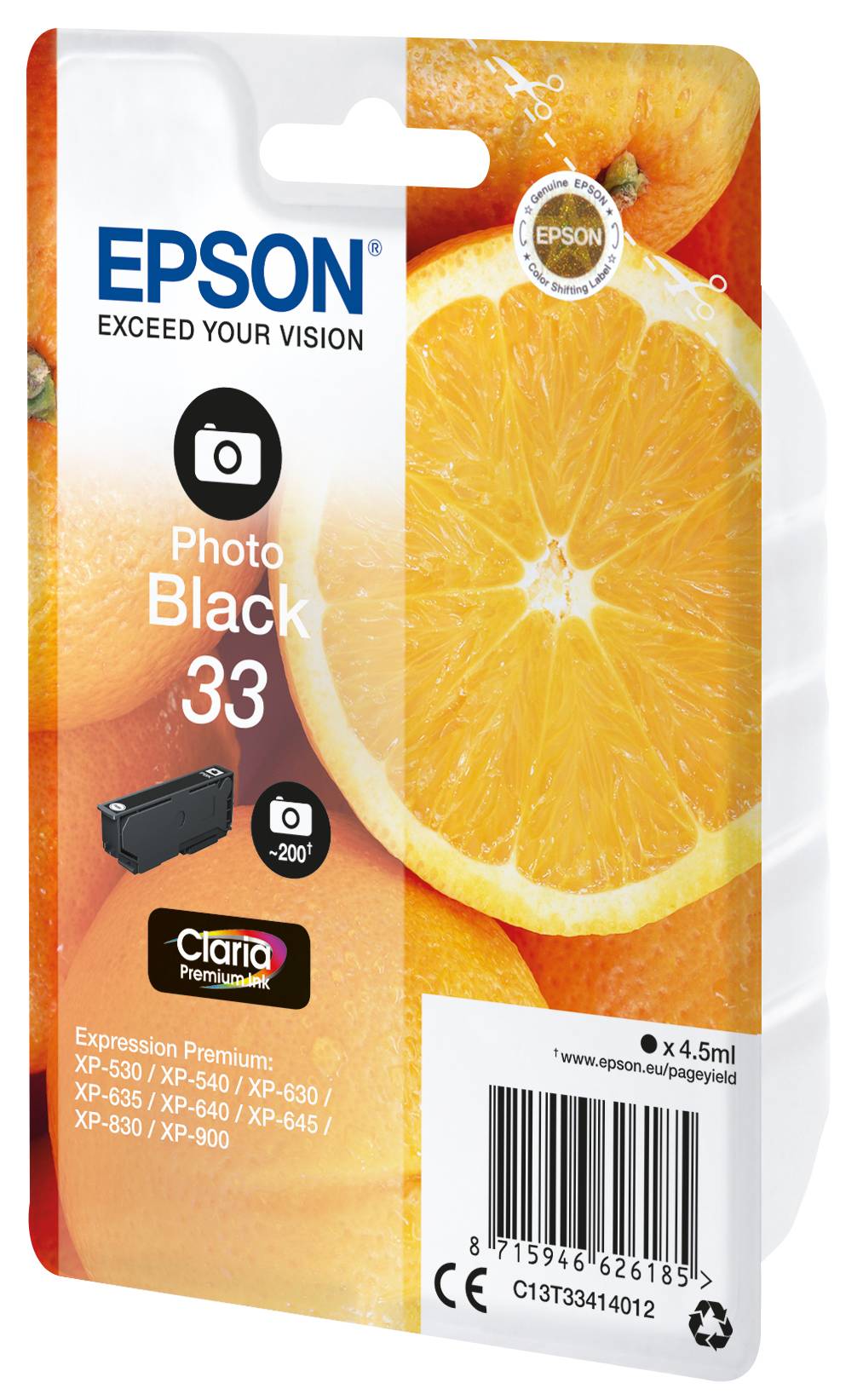 Epson Druckerpatrone T3341, 33 Original Foto Schwarz C13T33414012