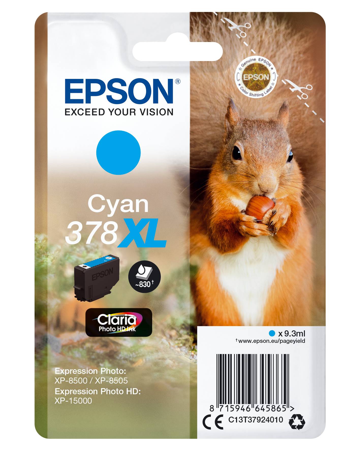 Epson Druckerpatrone T3792, 378XL Original Cyan C13T37924010