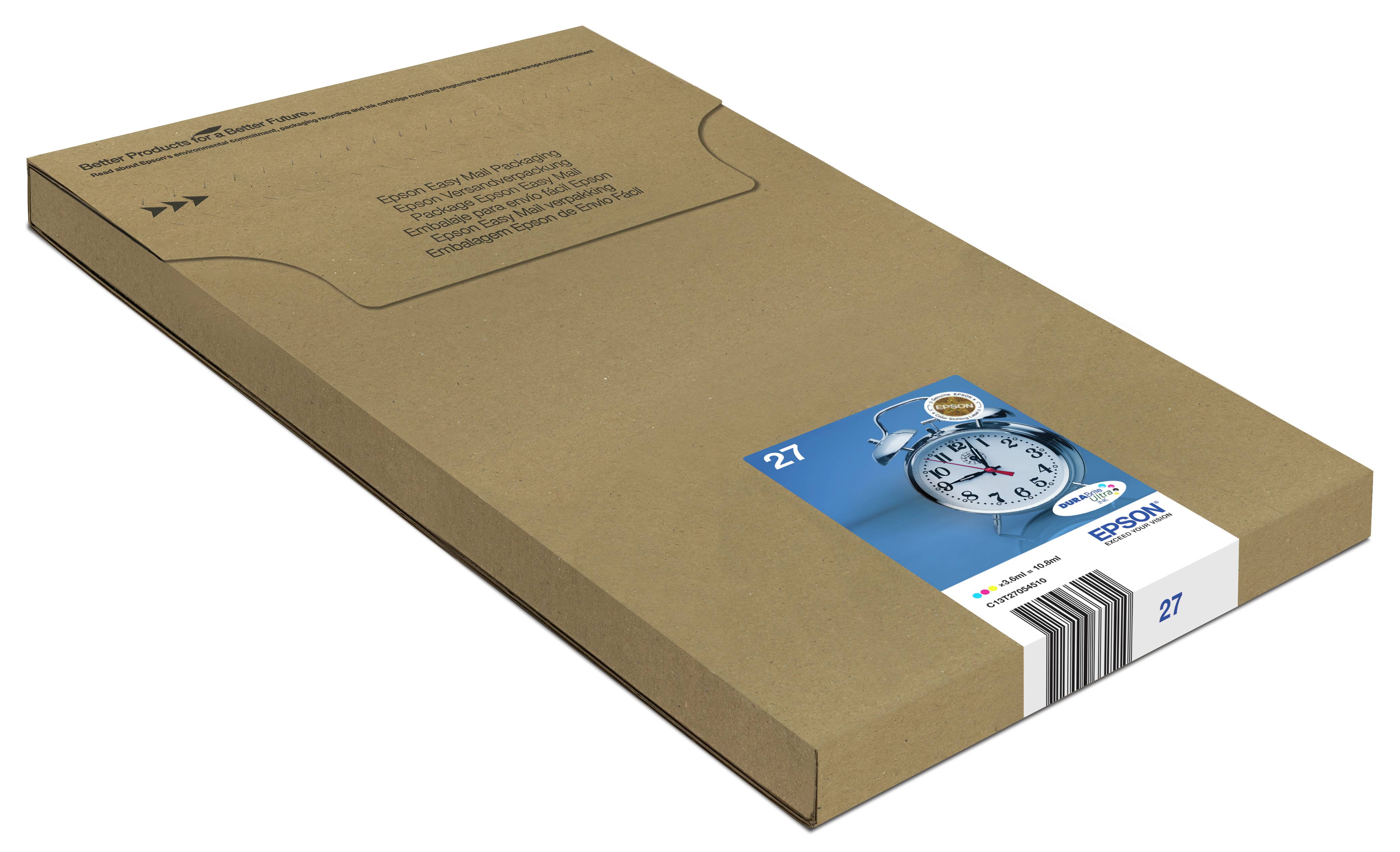 Epson Druckerpatrone T2705, 27 Easy Mail Packaging Original Kombi-Pack Cyan, Gelb, Magenta C13T27054510