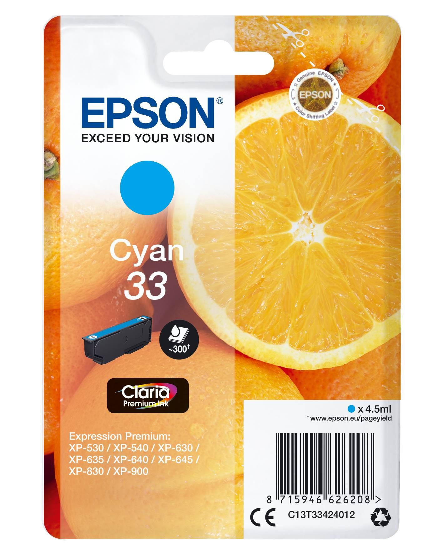 Epson Druckerpatrone T3342, 33 Original Cyan C13T33424012