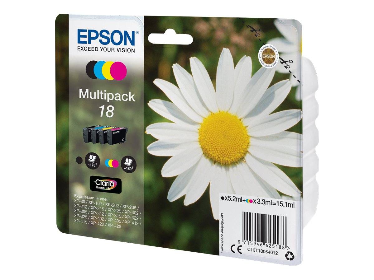 Epson Druckerpatrone T1806, 18 Original Kombi-Pack Schwarz, Cyan, Magenta, Gelb C13T18064012
