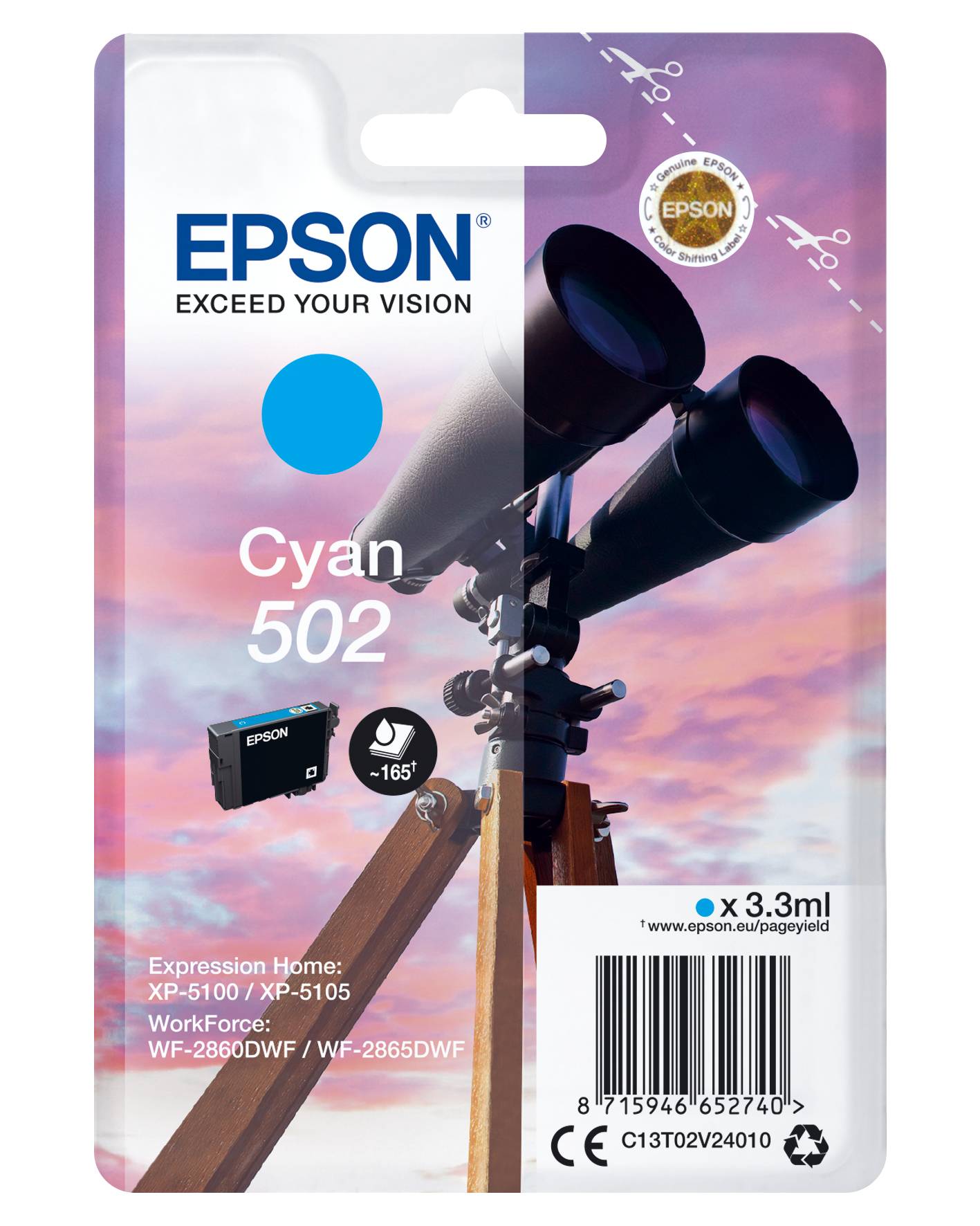 Epson Druckerpatrone T02V2, 502 Original Cyan C13T02V24010