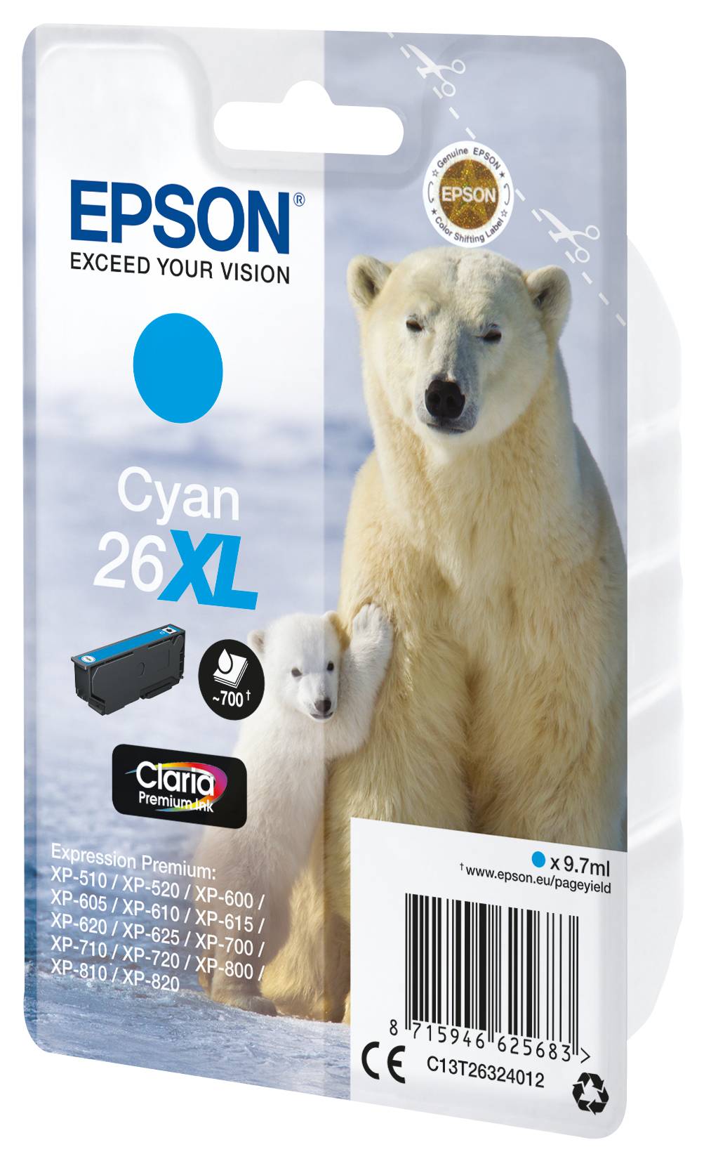 Epson Druckerpatrone T2632, 26XL Original Cyan C13T26324012