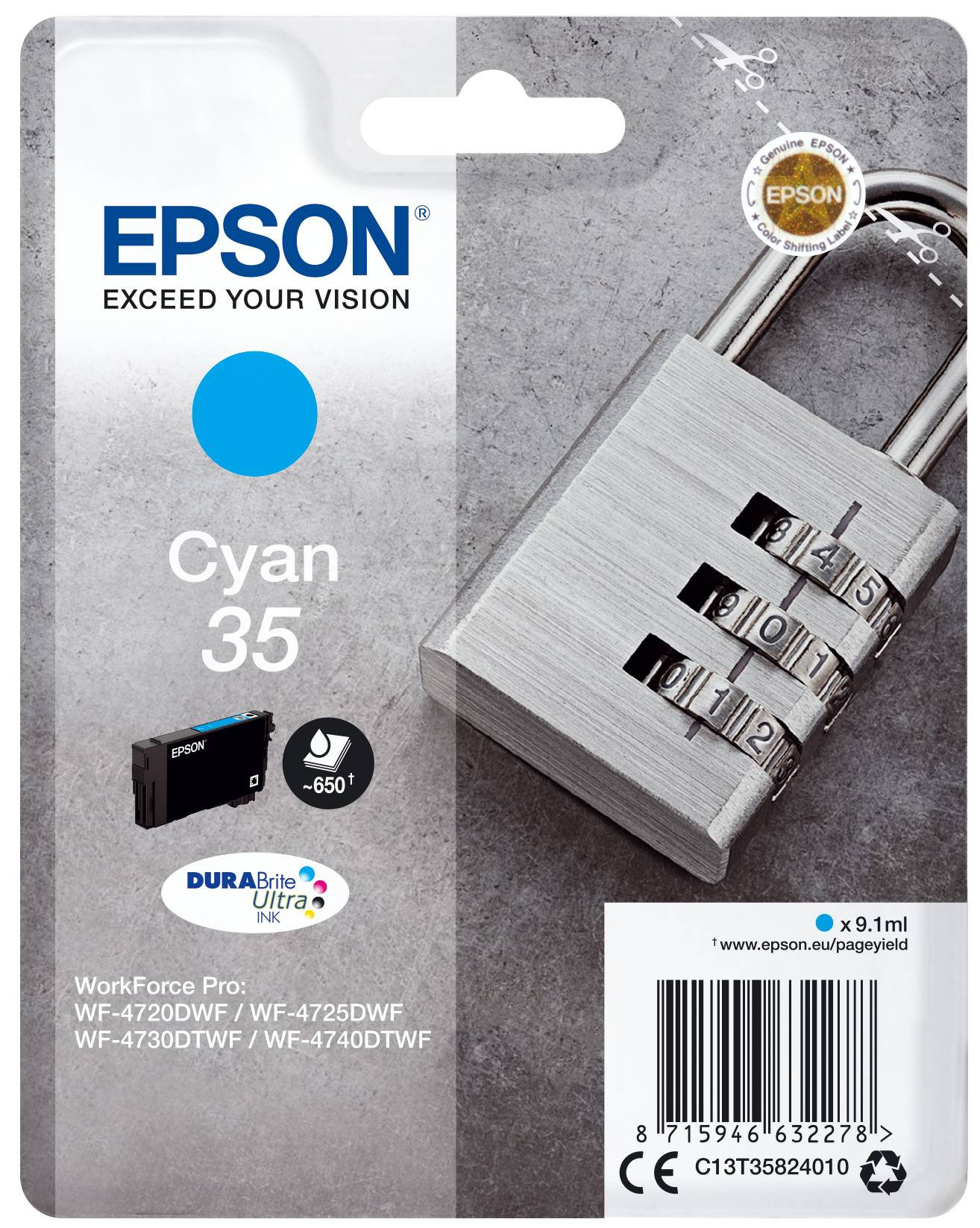 Epson Druckerpatrone T3582, 35 Original Cyan C13T35824010