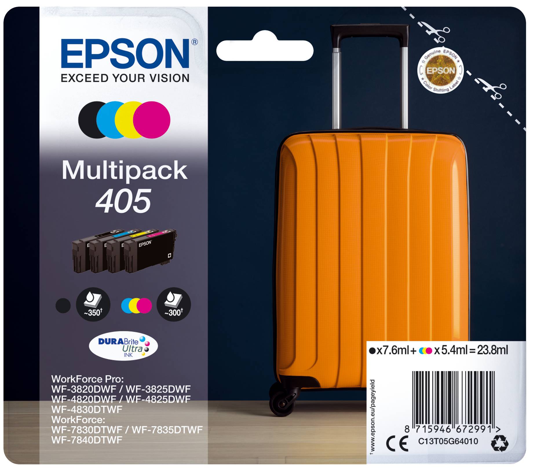 Epson Druckerpatrone T05G6, 405 Original Kombi-Pack Schwarz, Gelb, Cyan, Magenta C13T05G64010