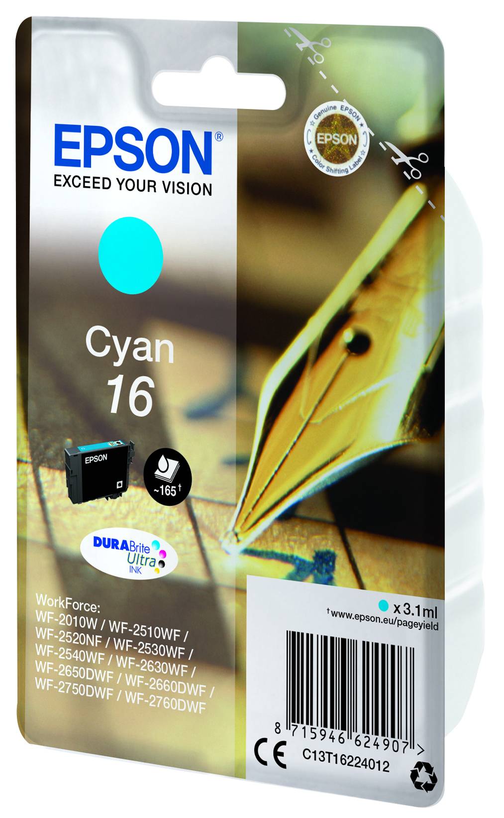 Epson 16 - 3.1 ml - Cyan - Original - Tintenpatrone - für WorkForce WF-2010 - 25