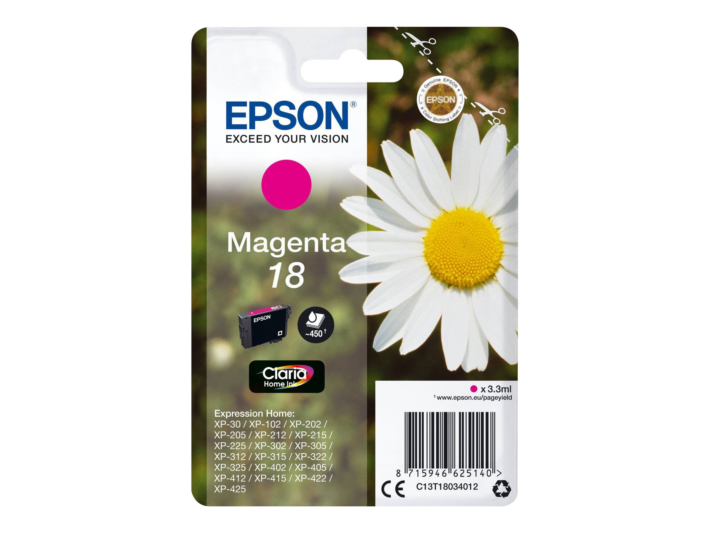 Epson Druckerpatrone T1803, 18 Original Magenta C13T18034012