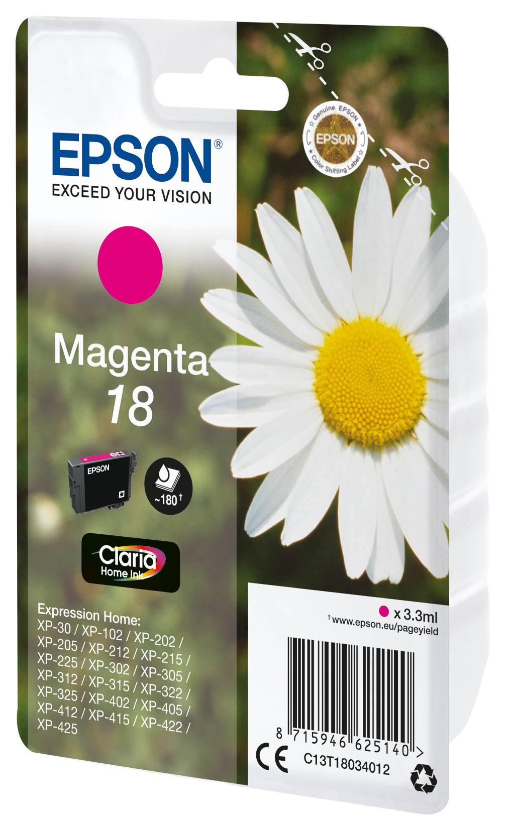 Epson Druckerpatrone T1803, 18 Original Magenta C13T18034012