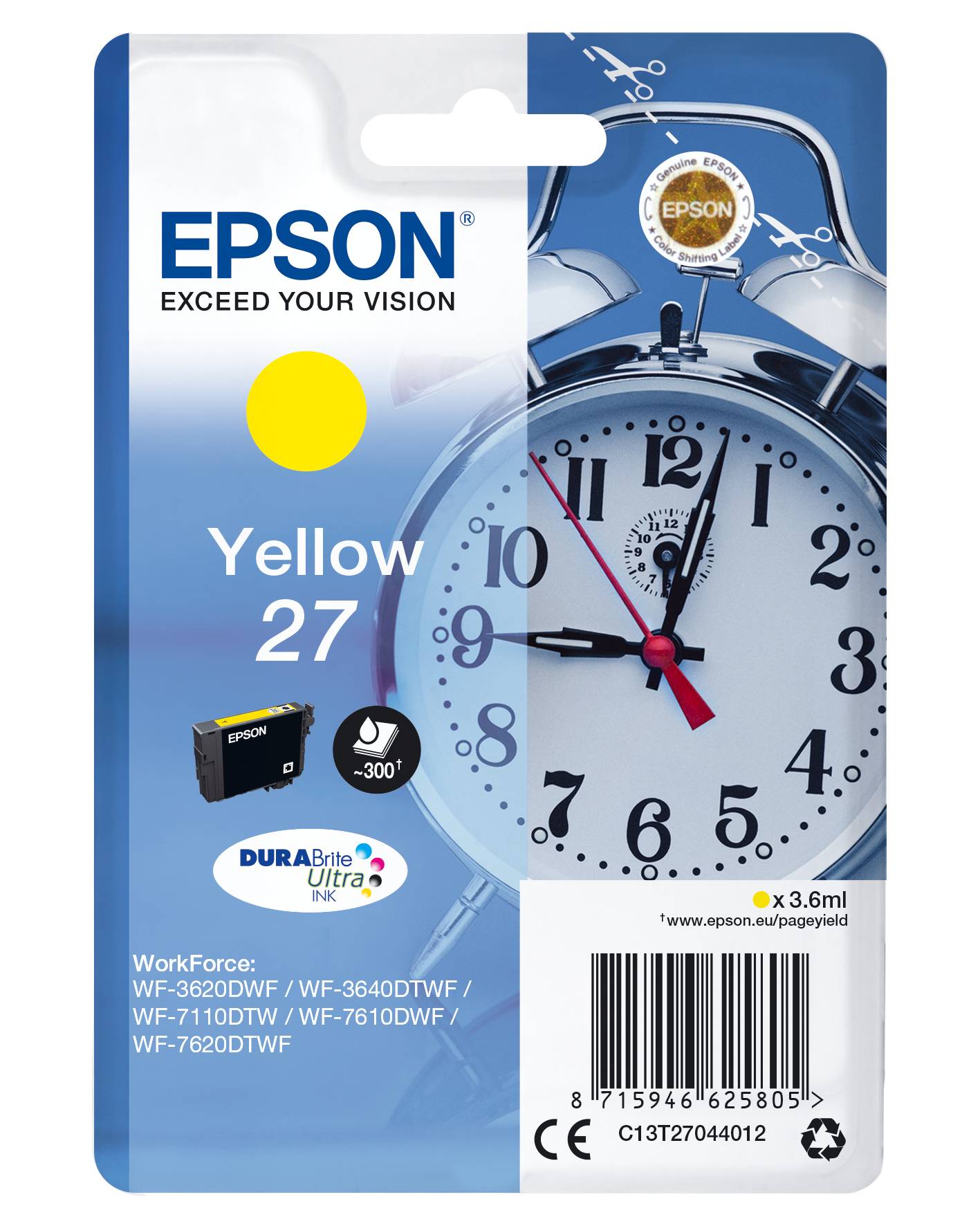 Epson Druckerpatrone 27 Original Gelb C 13 T 27044012