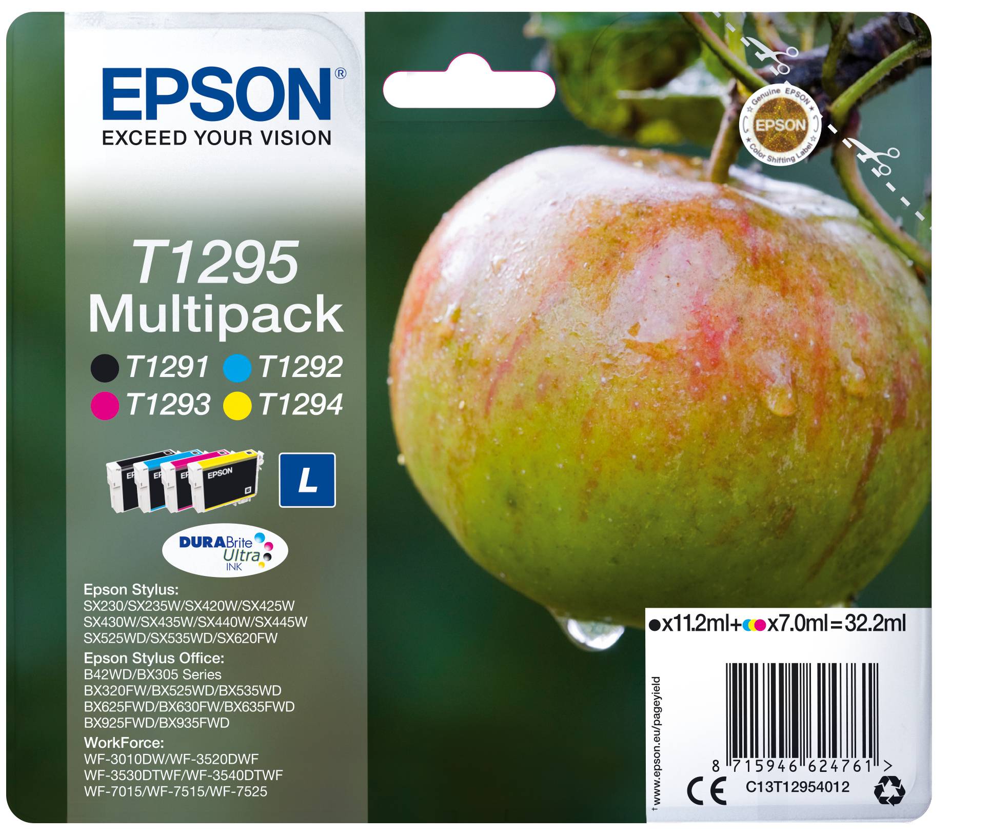 Epson Druckerpatrone T1295 Original Kombi-Pack Schwarz, Cyan, Magenta, Gelb C13T12954012