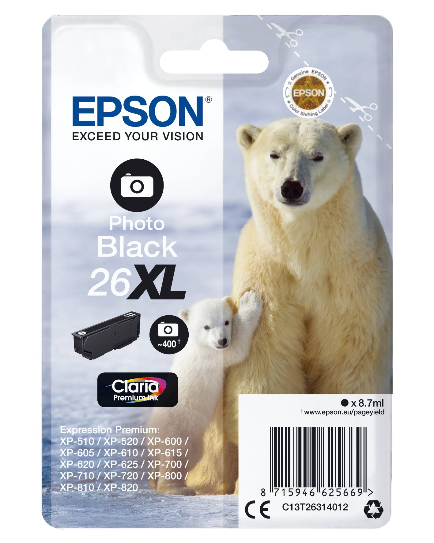 Epson Druckerpatrone T2631, 26XL Original Foto Schwarz C13T26314012