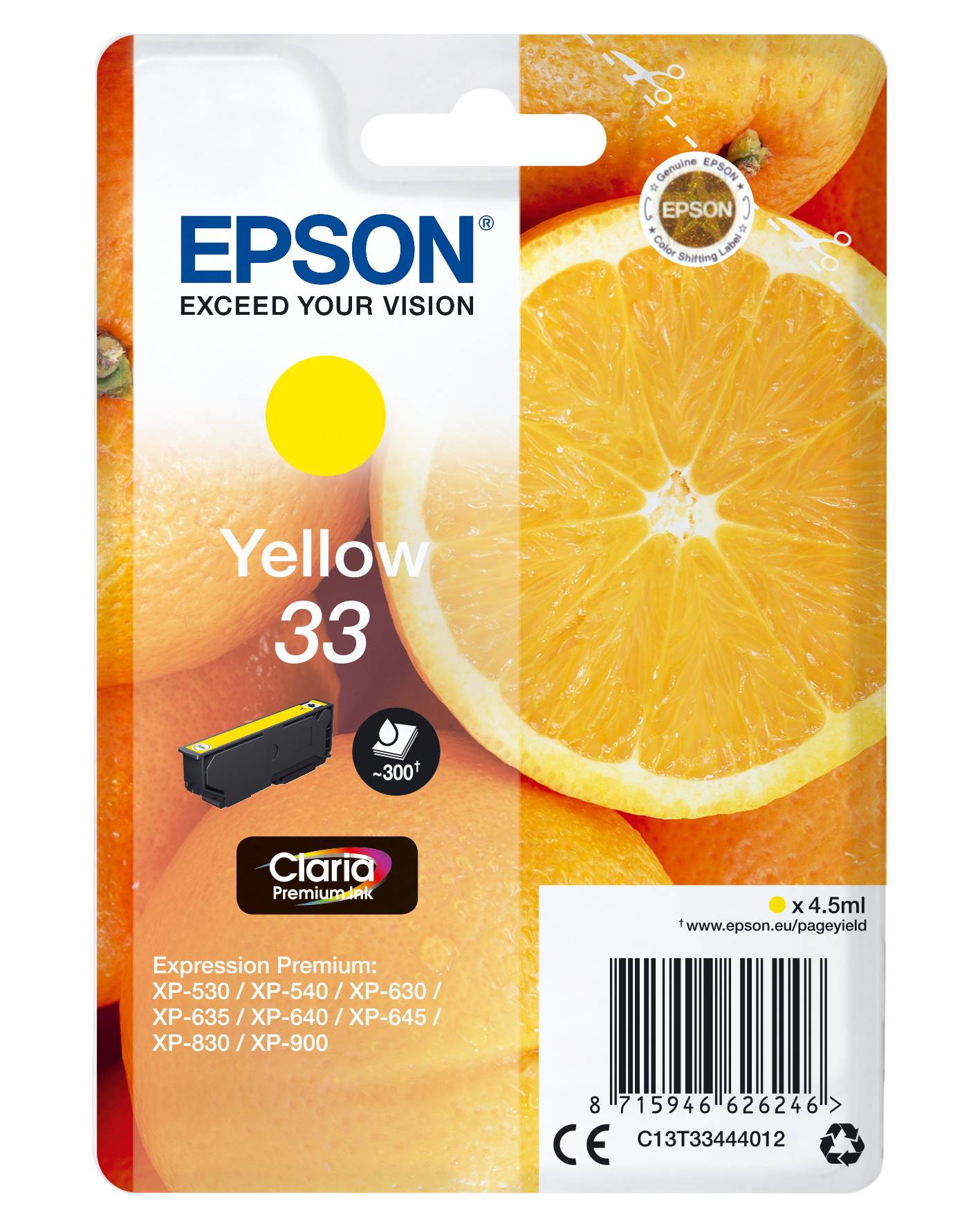 Epson Druckerpatrone T3344, 33 Original Gelb C13T33444012