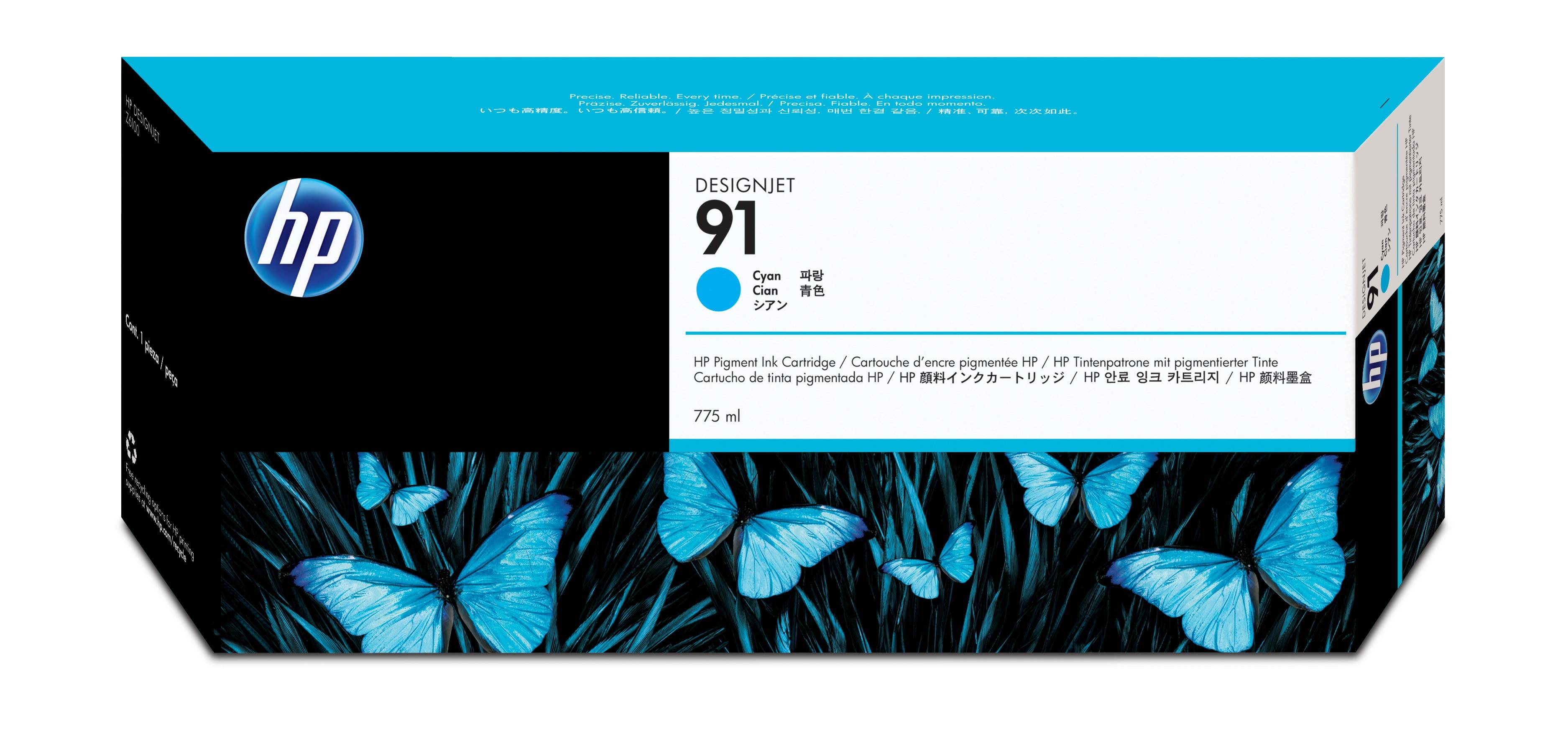 Tintenpatrone HP C9467A cyan mit HP Vivera Tinte Nr. 91