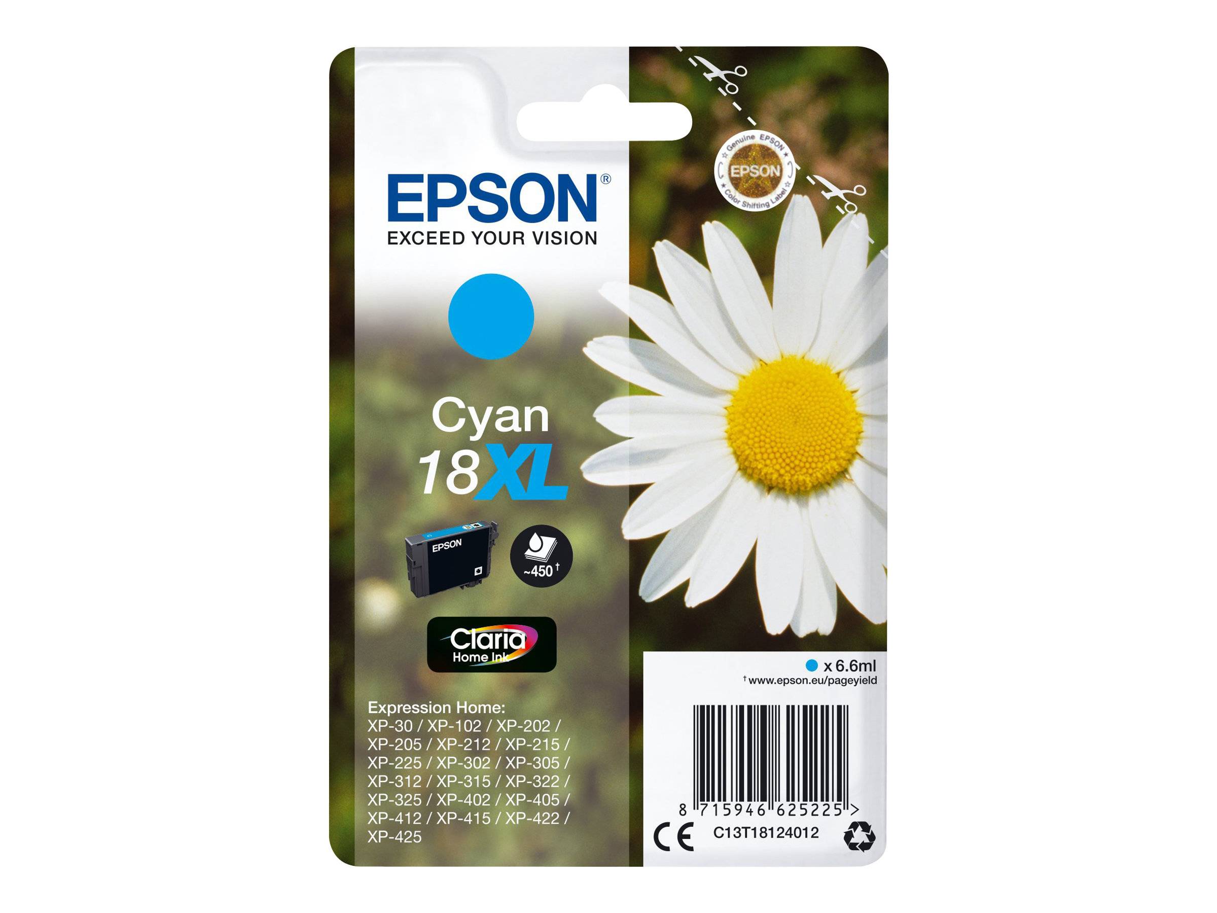 Epson Druckerpatrone T1812, 18XL Original Cyan C13T18124012