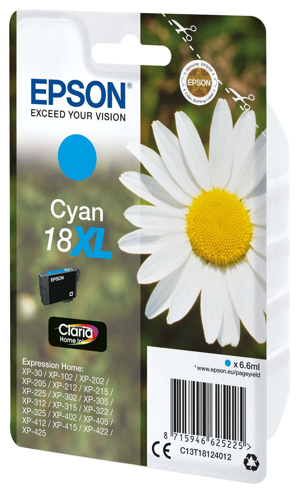 Epson Druckerpatrone T1812, 18XL Original Cyan C13T18124012